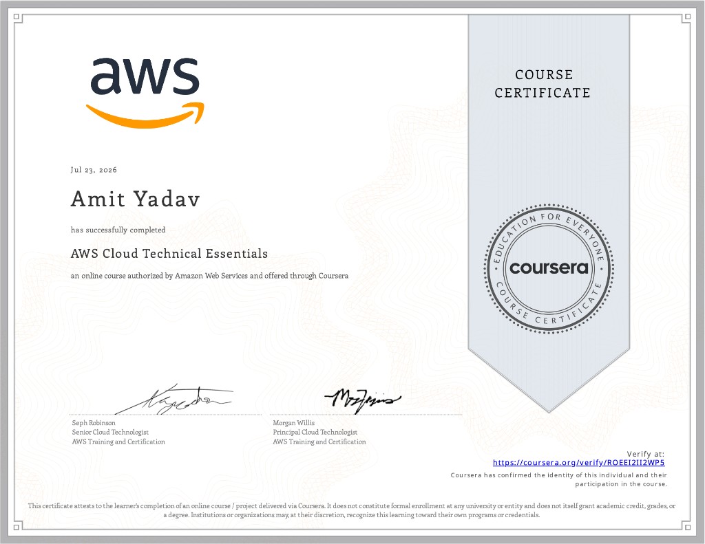 AWS Cloud Technical Essentials certificate